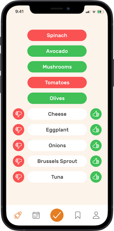 iPhone app User Food Choices